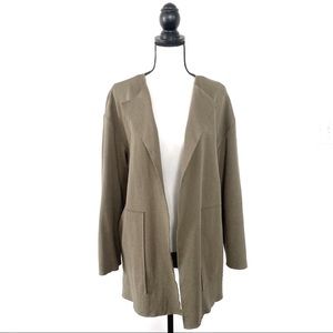 Zara Basic army green open cardigan raw hems